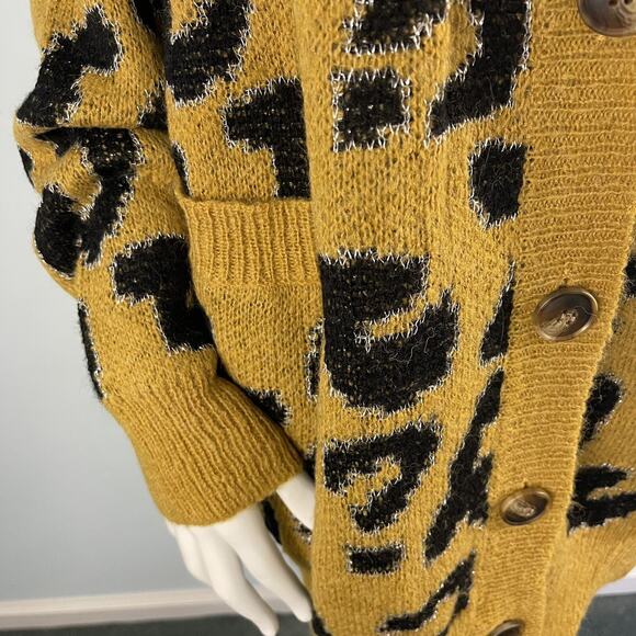 J.O.A. Leopard Print Oversized Cardigan Sweater - Small Gold Black Leopard Print - Picture 5 of 10